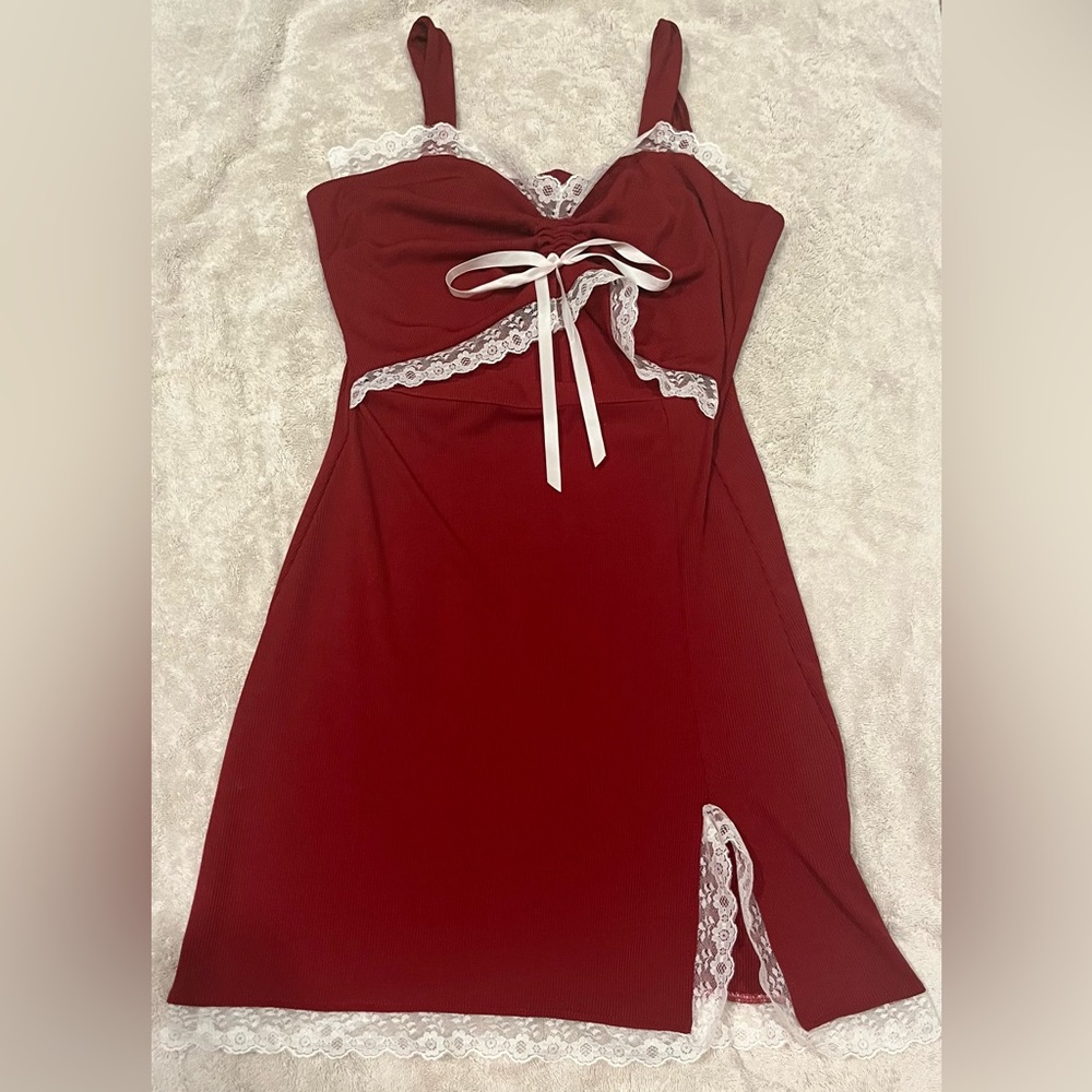Red lace lined mini dress